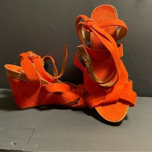 Aerosoles Size 8.5 Strappy Wedge Heel Sandal Orange Espradrille Euro Day Date